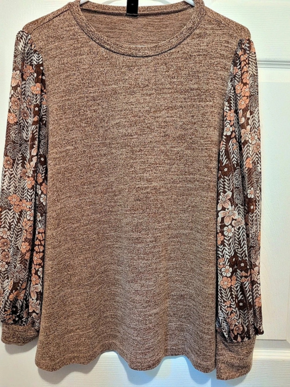 SHEIN Floral Long Sleeve Top in Brown & Pink Size Large